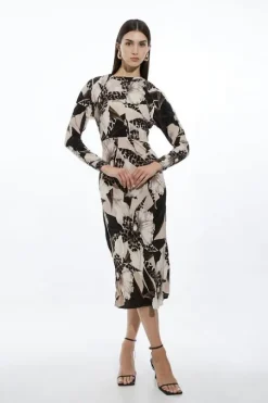 Petite Ecru Floral Keyhole Woven Midaxi Dress