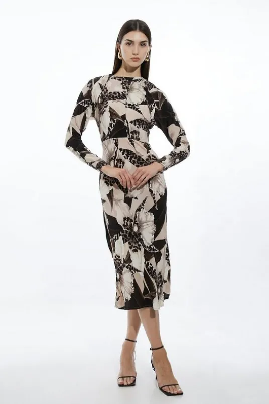Petite Ecru Floral Keyhole Woven Midaxi Dress