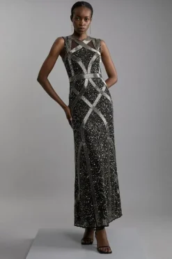 Petite Embellished And Beaded Woven Maxi Dress