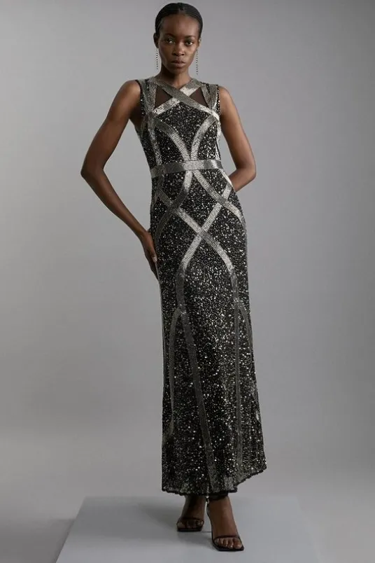 Petite Embellished And Beaded Woven Maxi Dress