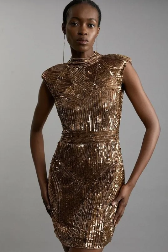 Petite Embellished Pearl Strong Shoulder Mini Dress