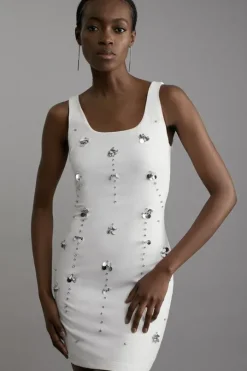 Petite Embellished Stretch Cotton Mini Dress