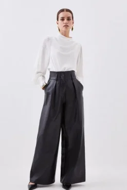 Petite Faux Leather High Waisted Wide Leg Pants