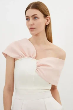 Petite Figure Form Bandage Knit Asymmetric Strap Top