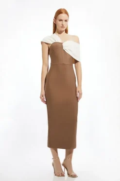 Petite Figure Form Bandage Asymmetric Strap Midi Dress