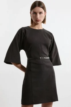 Petite Flannel Tailored Belted Dress