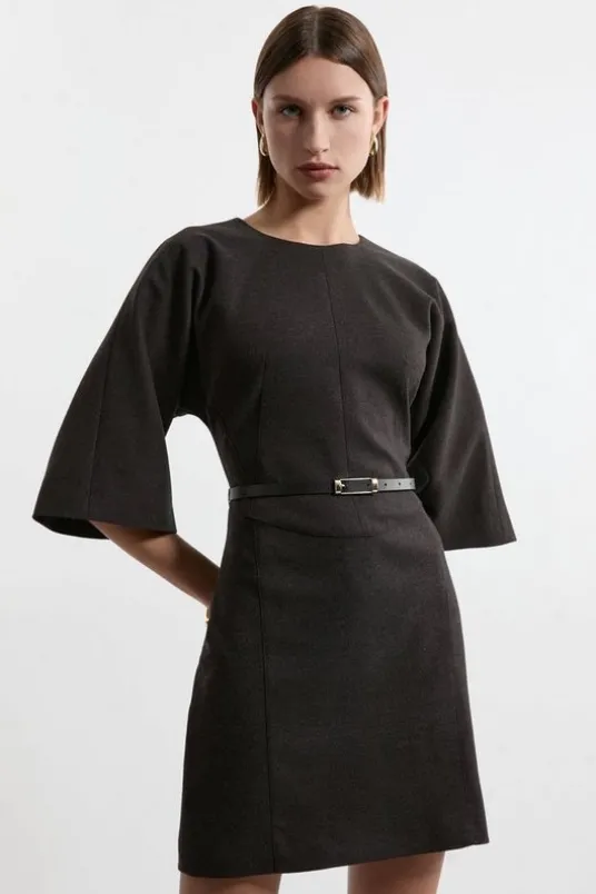 Petite Flannel Tailored Belted Dress