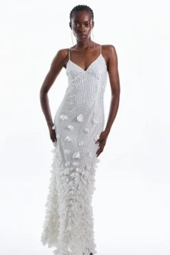 Petite Floral Applique Woven Strappy Maxi Dress