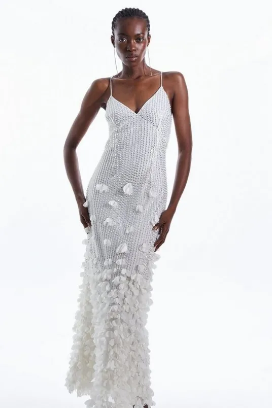 Petite Floral Applique Woven Strappy Maxi Dress