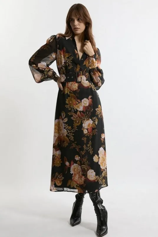 Petite Floral Georgette Maxi Shirt Dress
