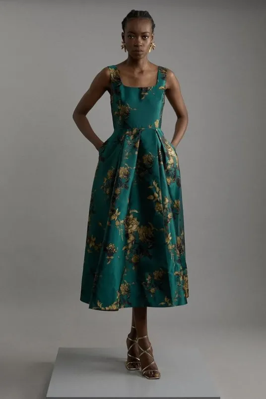 Petite Floral Print Woven Midaxi Dress