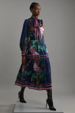 Petite Floral Print Woven Balloon Sleeve Midaxi Dress