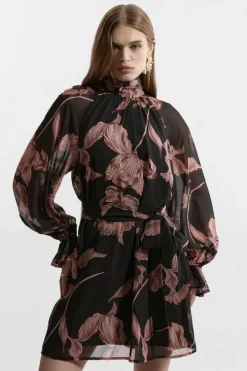 Petite Georgette Tie Neck Woven Mini Dress