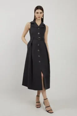 Petite Halter Neck Belted Full Skirted Shirt Dress
