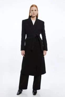 Petite Italian Manteco Wool Blend Wrap Belted Tailored Midi Coat