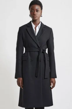 Petite Italian Manteco Wool Blend Tailored Belted Midi Coat