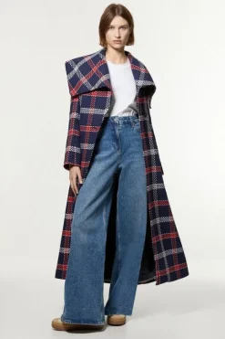 Petite Italian Wool Blend Oversize Collar Full Skirted Belted Tailored Midaxi