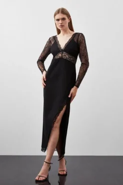 Petite Lace And Ponte Jersey Maxi Dress