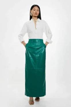 Petite Leather Corset Detail High Waist Maxi Pencil Skirt