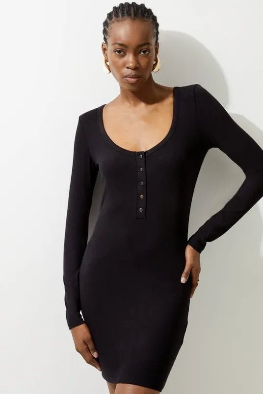 Petite Lux Viscose Rib Jersey Scoop Neck Mini Dress