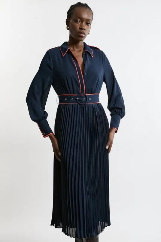 Petite Military Belted Woven Shirt Midaxi Dress
