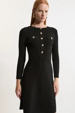 Petite Military Rib Knit Skater Mini Dress