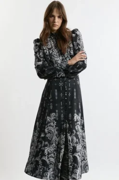 Petite Mono Floral Woven Button Up Maxi Dress