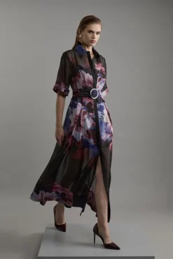 Petite Organdie Printed Shirt Midaxi Dress