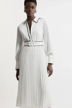 Petite Piping Detail Woven Belted Maxi Dress