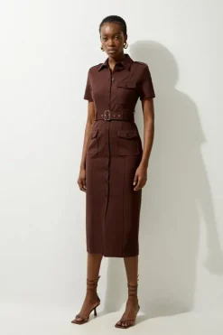 Petite Pocket Detail Ponte Jersey Short Sleeve Midi Dress