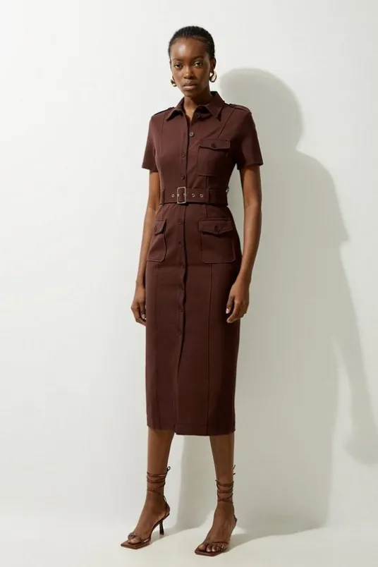 Petite Pocket Detail Ponte Jersey Short Sleeve Midi Dress