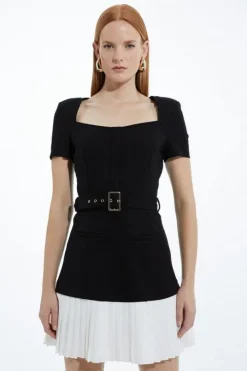 Petite Ponte And Georgette Jersey Contrast Detail Mini Dress