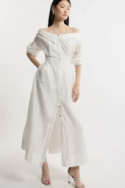 Petite Poplin Dropped Shoulder Woven Shirt Dress