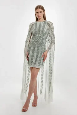 Petite Premium Embellished Cape Mini Dress