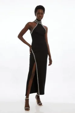 Petite Premium Embellished Ponte Jersey Midi Dress