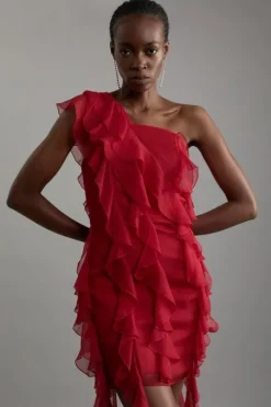 Petite Premium Viscose Georgette Panelled Ruffle Detail Woven Midi Dress