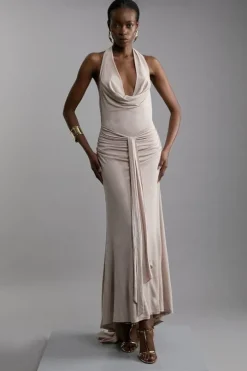 Petite Premium Viscose Jersey Crepe Cowl Neck Maxi Dress