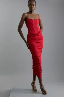 Petite Premium Viscose Jersey Corset Midi Dress