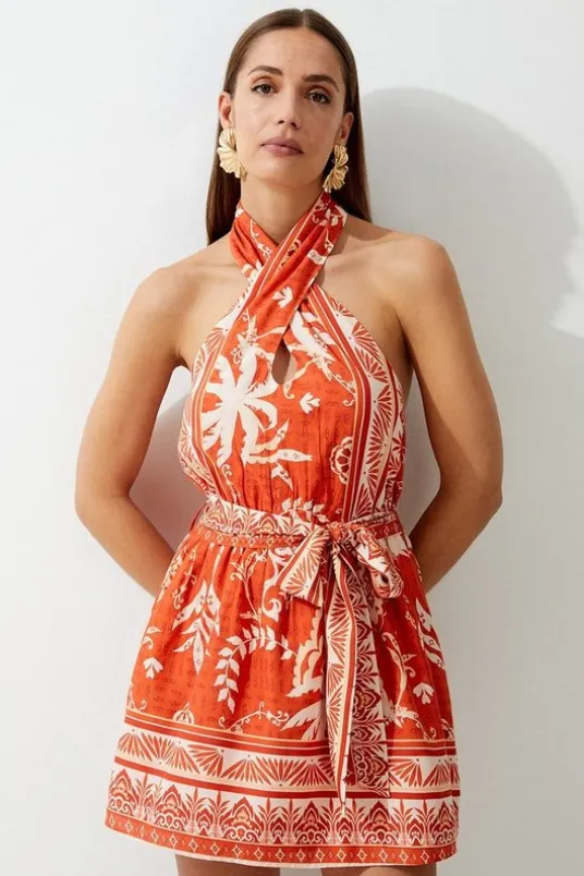 Petite Printed Viscose Cross Body Woven Mini Dress