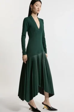 Petite Pu Knit Belted Midi Dress