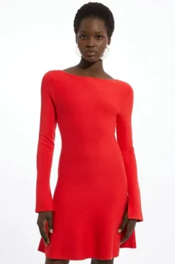 Petite Rib Knit Peplum Sleeve Flippy Mini Dress