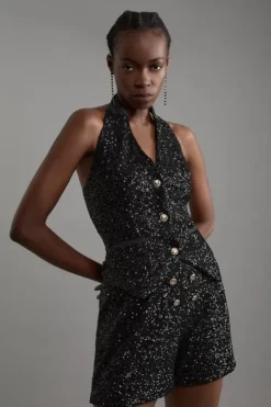 Petite Sequin Halter Neck Vest
