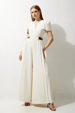 Petite Soft Tailored Crepe Tab Detail Pleated Jumpsuit