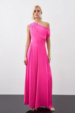 Petite Soft Tailored Off Shoulder Pleat Detail Jumpsuit