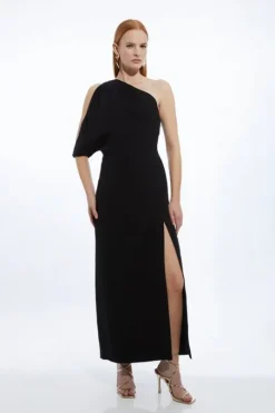 Petite Tailored Asymmetric Cold Shoulder Maxi Dress