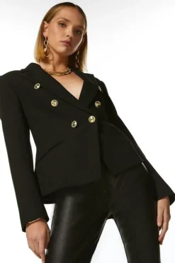 Petite Tailored Button Military Blazer