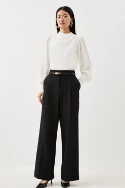 Petite Tailored Compact Stretch Corset Waist Wide Leg Pants