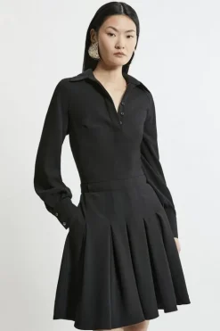 Petite Tailored Crepe Pleated Mini Dress