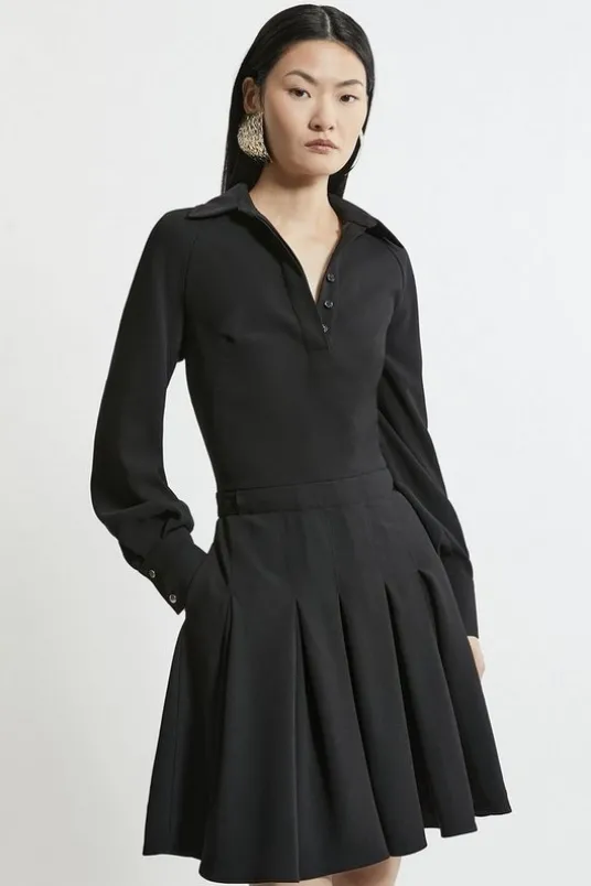 Petite Tailored Crepe Pleated Mini Dress