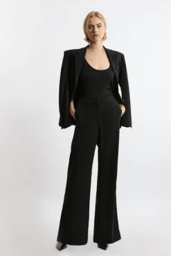 Petite Tailored Crepe Seam Detail Straight Leg Pants